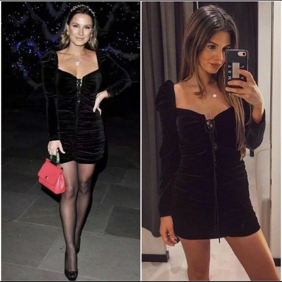 Zara Black Velvet Mini Ruched Dress Blogger’s Fave - Picture 7 of 7